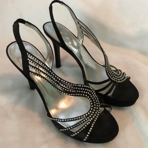 Nina Black Dress Sandals with Rhinestones